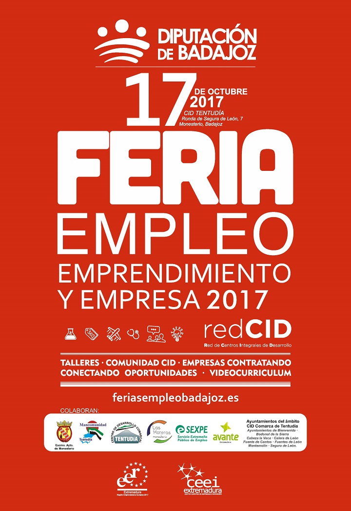 Monesterio celebra la Feria de Empleo, Emprendimiento y Empresa mañana 17 de octubre en el Centro Integral de Desarrollo CID Tentudía.