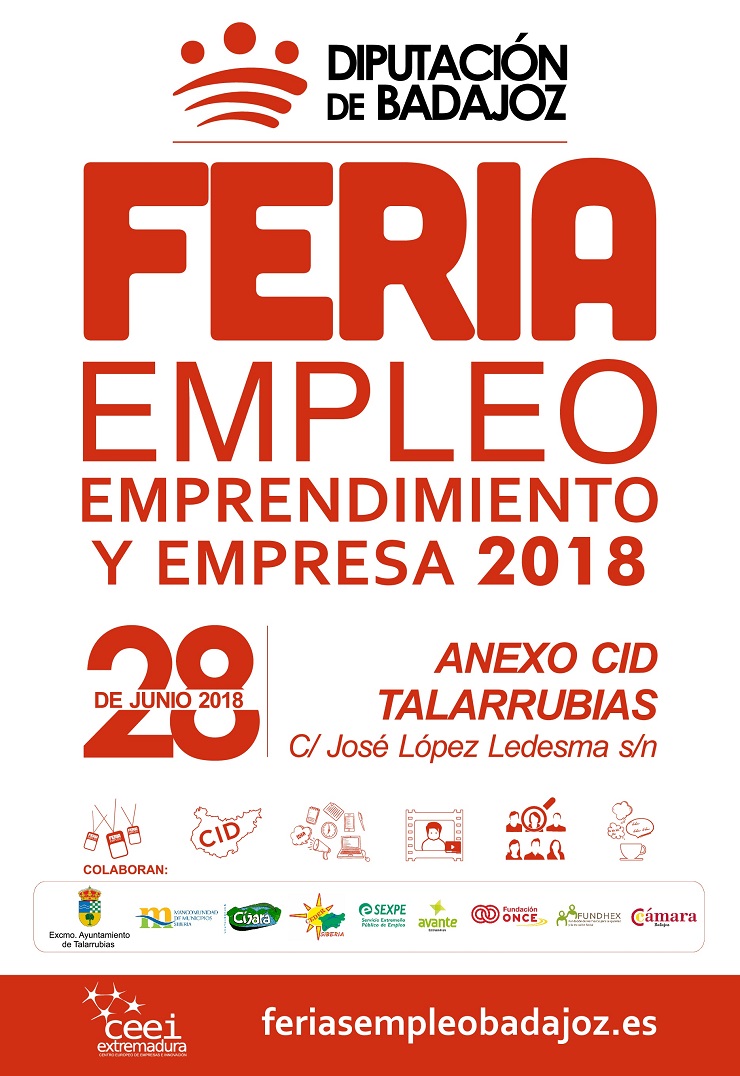 LA FERIA DE EMPLEO, EMPRENDIMIENTO Y EMPRESA 2018 LLEGA A TALARRUBIAS EL PRÓXIMO 28 DE JUNIO.