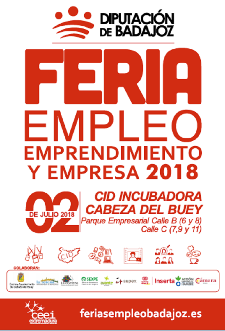 CABEZA DEL BUEY ACOGE LA FERIA DE EMPLEO, EMPRENDIMIENTO Y EMPRESA  2018 EL DIA 2 DE JULIO.